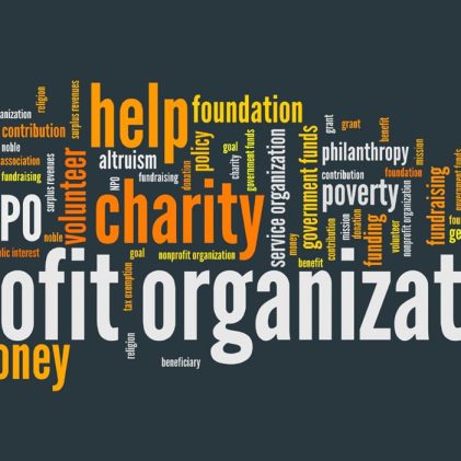 Nonprofit organizations issues and concepts word cloud illustration. Word collage concept.